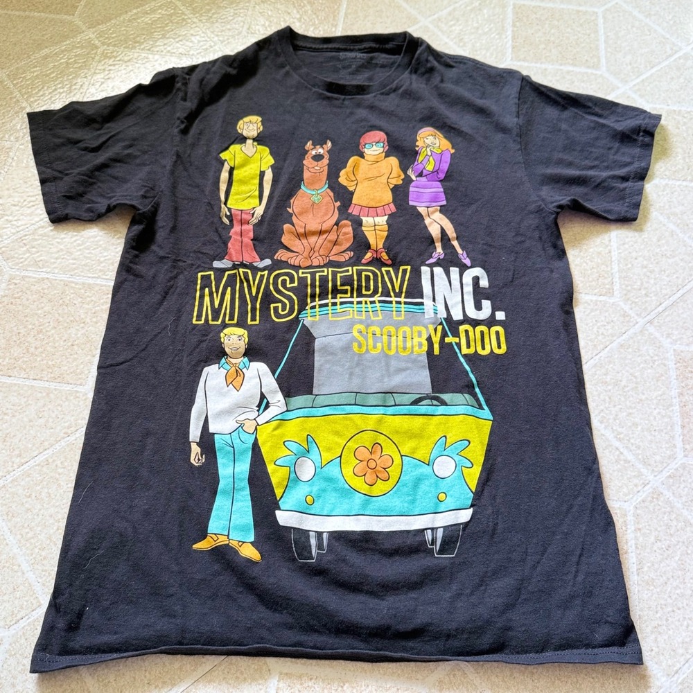Scooby-Doo Mystery Inc Graphic T-Shirt Mens Medium Black Cotton Mystery Machine